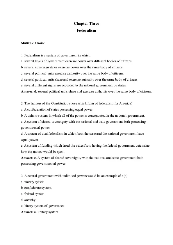 Ch Federalism Approaching Democracy Exam Guide Studymerge