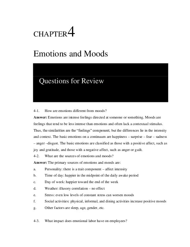 CH-4 Emotions and Moods - Organizational Behavior : Book Guide - StudyMerge