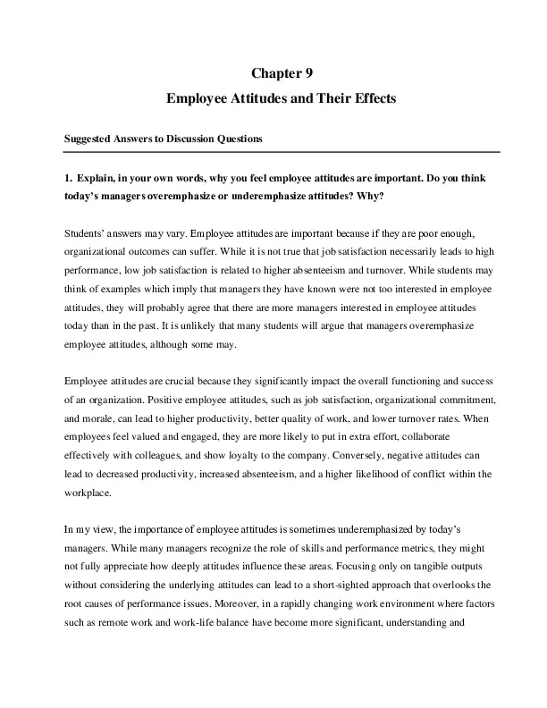 CH-9 Employee Attitudes and Their Effects - Organizational Behavior ...