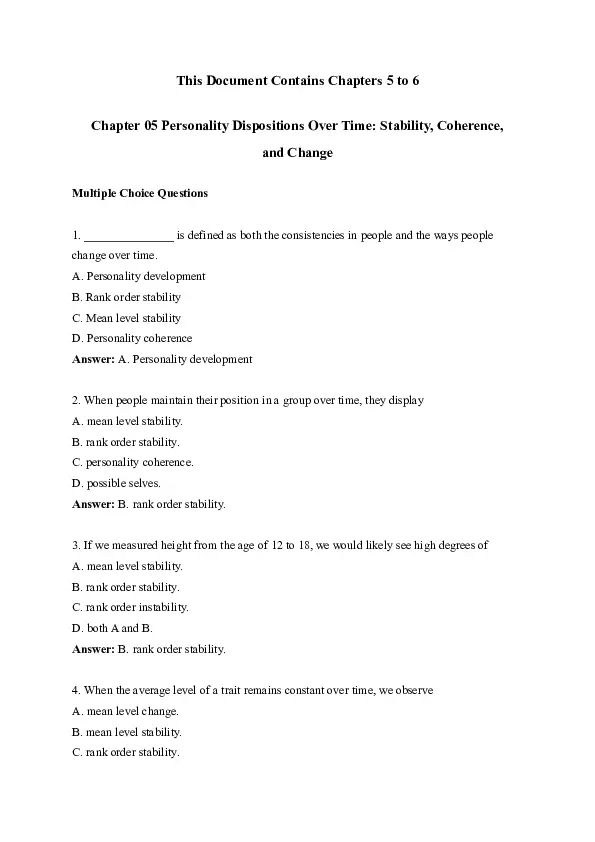 CH-5-6 Personality Dispositions Over Time: Stability, Coherence, and ...