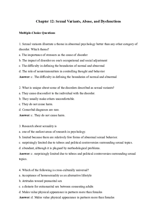 CH-12 Sexual Variants, Abuse, and Dysfunctions - Abnormal Psychology ...