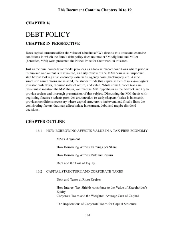 Ch Debt Policy Fundamentals Of Corporate Finance Chapter